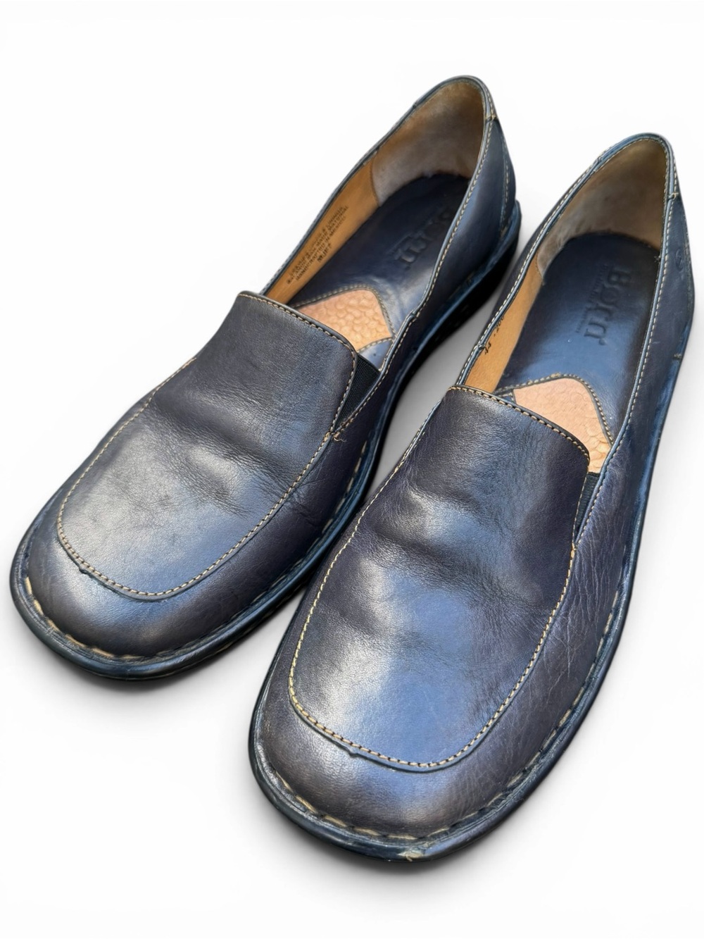 Born Navy‎ Blue Leather Slip On Loafers Comfort Walking Shoes Women’s 7